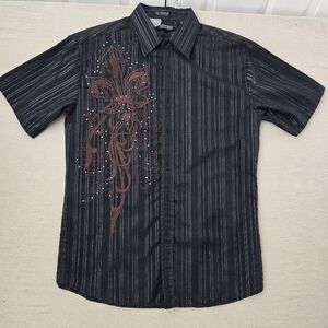 Men's Black and Brown Embroidered Casual Shirt